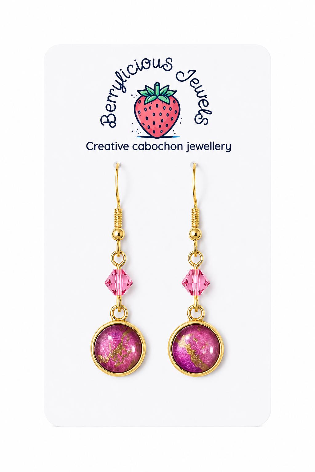 Golden Pink Sparkle Dangle Earrings